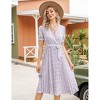 Women's Puff Sleeve Wrap V-Neck Dress Pleated Midi Dress with Tie Belt - 2 of 4