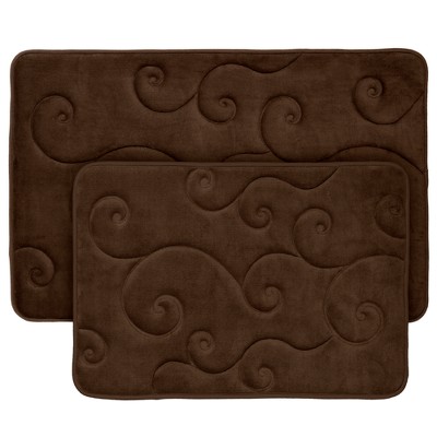 2pc Swirl Memory Foam Bath Mat Set Dark Brown - Yorkshire Home