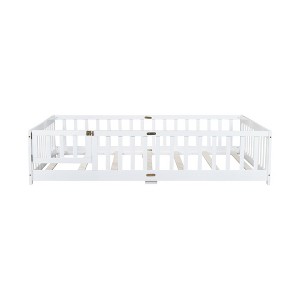 Whisen Twin Size Montessori Floor Platform Bed with Built-in Book Storage Rack on Headboard - 1 of 4