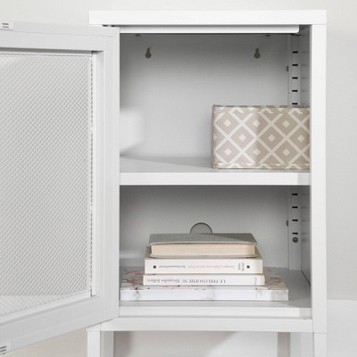 White Metal Mesh Scandinavian Nightstand with Gold Handle
