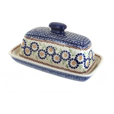 Blue Rose Polish Pottery Peach Blossom Butter Dish