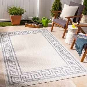 Hauteloom Alen Cream & Blue Indoor & Outdoor Rug - 1 of 4