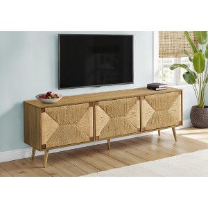 71" TV Stand Console with Natural Cabinet Doors, 3 Storage Cabinets, Solid Wood Legs, Push Latch, Cable Management, and Easy-Clean Top - 1 of 4