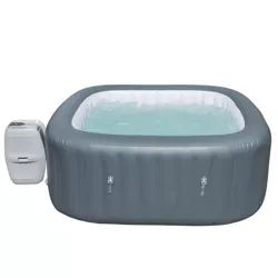 Coleman SaluSpa 140 AirJet Square 4-6 Person Inflatable Hot Tub Spa, Gray, and Intex PureSpa Attachable Cup Holder and Refreshment Tray Accessory, Tan