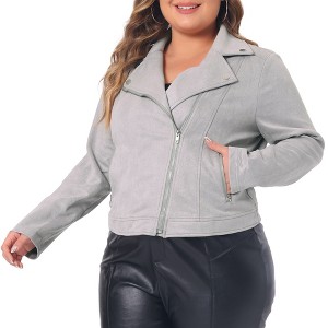 Agnes Orinda Women's Plus Size Winter Suede Cropped Moto Biker Zip Up Faux Suede Jackets - 1 of 4