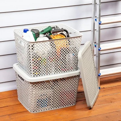 4 pack Extra Large Decorative Plastic Storage Basket w/Lid, Gray