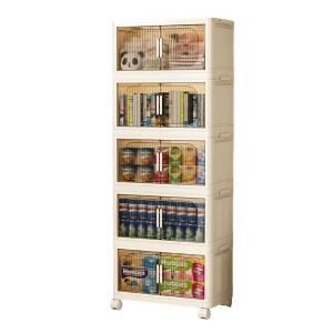 3 Tiers/4 Tiers/5 Tiers Collapsible Storage Bins, Foldable Storage Cabinet With Magnetic Door Lockable Wheels, Stackable Storage Containers - 1 of 4