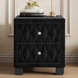 Bella Depot Elegant Velvet Nightstand with 2 Drawers, Storage Bedside Table with Button - 1 of 4