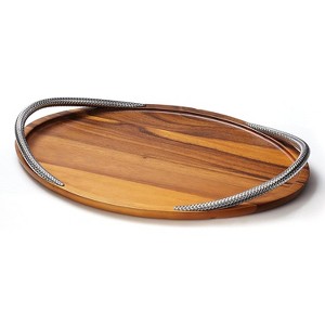 Nambe Braid Large Acacia Wood Serving Tray with Metal Alloy Handles, Platters for Serving Snacks, Food, Cookies,Natural - 1 of 4