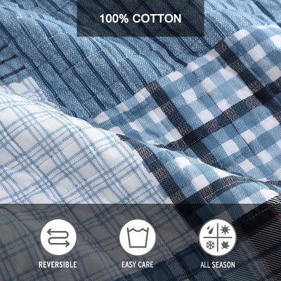 Hawthorne Blue Cotton Twin Reversible Quilt Set