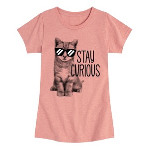Girls' - Instant Message - Stay Curious Cat Fitted Short Sleeve Graphic T-Shirt - 1 of 4