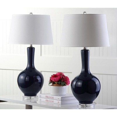 Blanche Navy Ceramic Table Lamp Set with White Cotton Shade