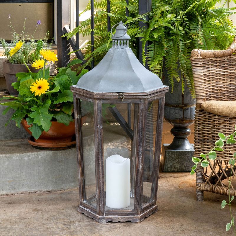 Park Hill Collection Wood & Galvanized Metal Lantern Large, 2 of 5