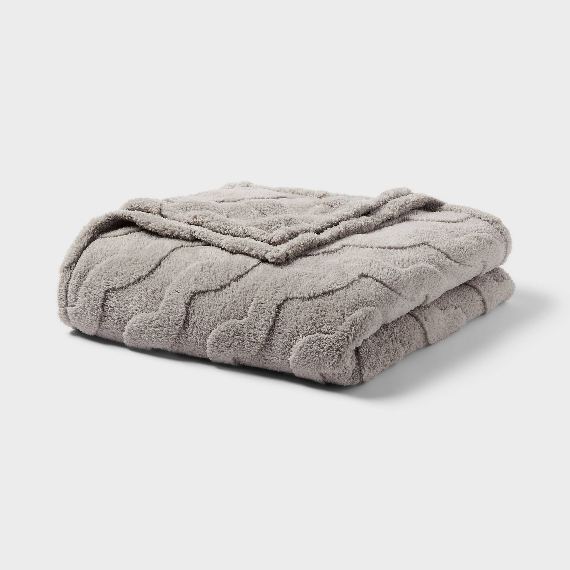 Twin/Twin Extra Long Wavy Jacquard Plush Blanket Gray - Room Essentials™