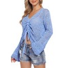 Drawstring Knitted Long Sleeve V Neck Blouse Women Adjustable Crochet Crop Tops - 4 of 4