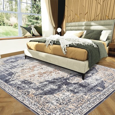 Garvee Oriental Medallion Printed Area Rug, Low Profile Pile Rubber Backing Indoor Vintage Rugs