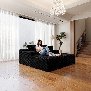 70.8"68.9" Plush Corduroy 2-Piece Modular Sectional Sofa with No Assembly Required and Comfortable Chaise Lounge - 1 of 4