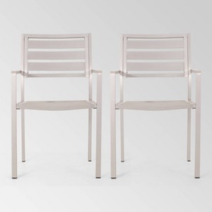 Cape Coral 2pk Aluminum Modern Dining Chairs - Silver - Christopher Knight Home: Weather-Resistant, Slat Design, for Patio & Outdoor - 1 of 4