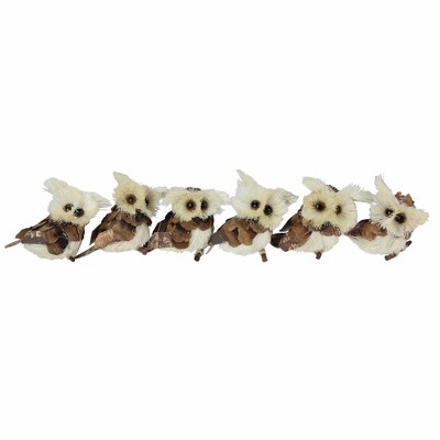 Set of 6 Rustic Brown and Ivory Sisal Owl Ornaments