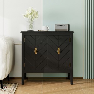 2 Door Wooden Sideboard, Vintage Black Wood Cabinet with Adjustable Shelves, Antique Brass Handles for Living Room - 1 of 4