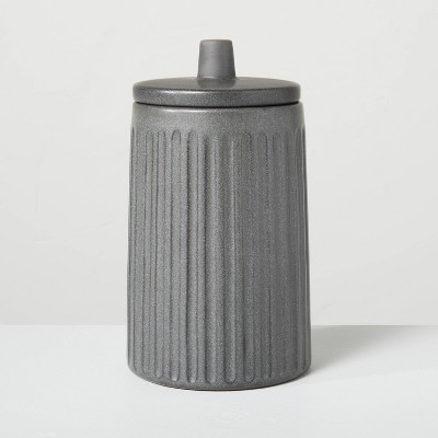 Large 7" Fluted Ceramic Bath Canister Dark Gray - Hearth & Hand™ with Magnolia