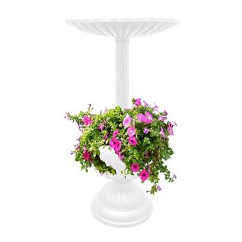 Ornate Cast Aluminum 35" Bird Bath with Planter - White - Oakland Living: Weather-Resistant, Freestanding, High-Capacity, Multi-Color Options