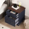 Vintage Nightstand Wood Nightstand End Table Accent Table Side Table with 2 Drawers & Roman Column Legs, Dark Blue/Antique White - ModernLuxe - 3 of 4