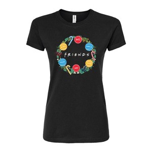 Women's Friends Wreath Fitted Graphic T-Shirt - Black - Medium - 1 of 2