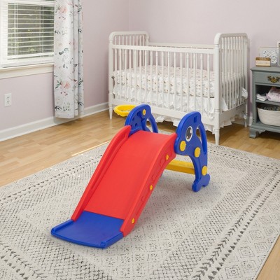 45.30"Toddler Slide, Dolphin Play Slide for Outdoor and Indoor, Freestanding Climber Playset with Basketball Hoop, Ball, Red and Blue