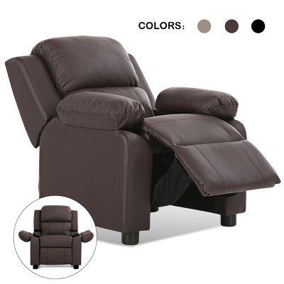 Deluxe Padded Kids Sofa Armchair Recliner Headrest Children w/ Storage Arm Brown