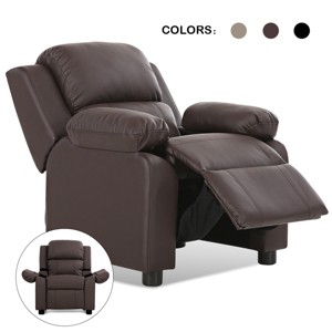 Deluxe Padded Kids Sofa Armchair Recliner Headrest Children w/ Storage Arm Brown - 1 of 4