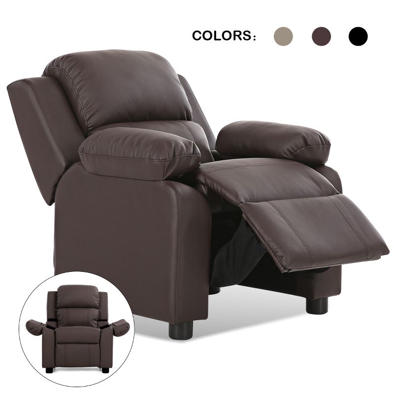Infans Brown Deluxe Padded Kids Sofa Armchair Recliner Headrest Children w Storage Arms, 1 of 8