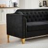 VASIP Mid-Century Modern Sofa -Black Chenille Upholstered Pull Buckle Design Living Room Couch with Buttons Tufted - 4 of 4