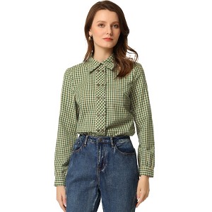 Allegra K Women's Turn Down Collar Plaid Button Up Long Sleeve Shirt - 1 of 4