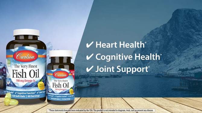 Carlson - The Very Finest Fish Oil, 700 mg Omega-3s, Norwegian, Wild Caught, Sustainably Sourced, Lemon, 6 of 7, play video