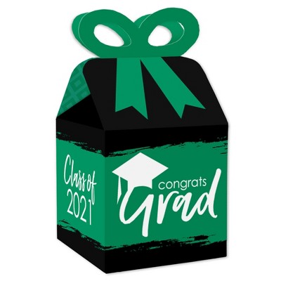 Big Dot of Happiness Green Grad - Best is Yet to Come - Square Favor Gift Boxes - 2021 Green Graduation Party Bow Boxes - Set of 12
