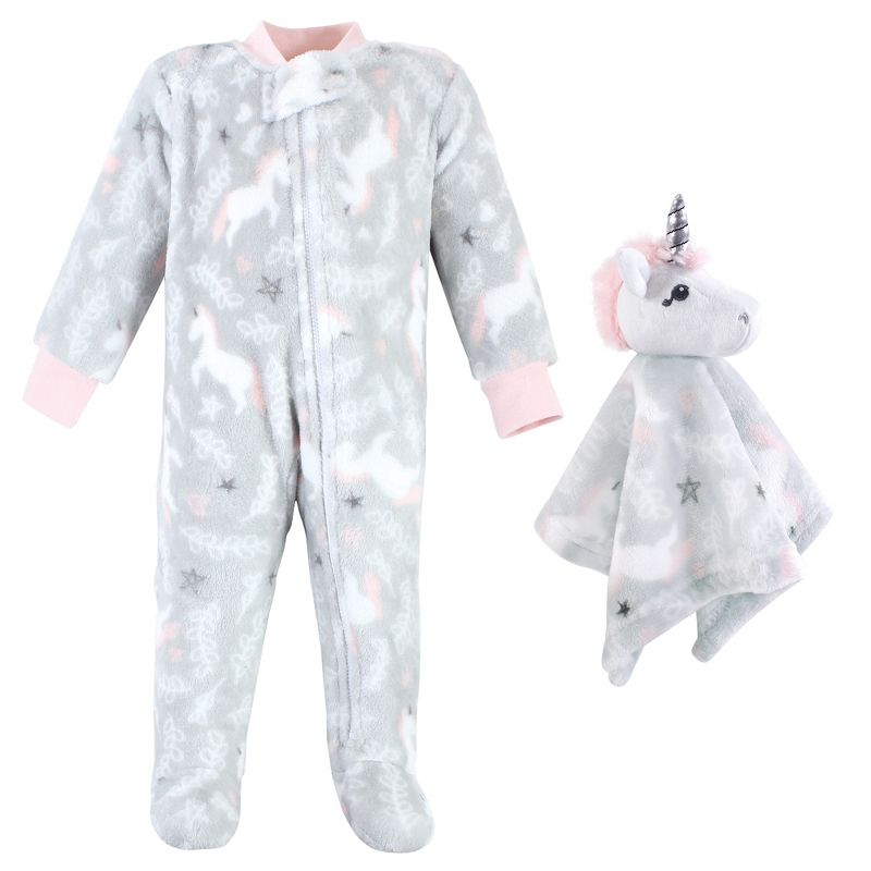 Hudson Baby Infant Girl Flannel Plush Sleep and Play and Security Toy, Whimsical Unicorn, 1 of 6