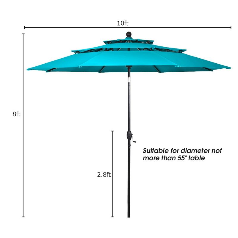 Costway 10ft 3 Tier Patio Market Umbrella Aluminum Sunshade Shelter Double Vented, 2 of 10