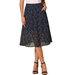 Allegra K Women's Chiffon Summer Vintage Floral Print A-Line Midi Skirts - 1 of 4