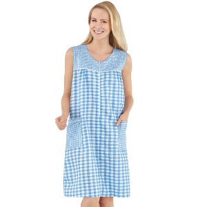 Collections Etc Half-Zip Front Sleeveless Pocket Dress with Checkered Pattern Design, Comfortable Loungewear for Around the House - 1 of 4