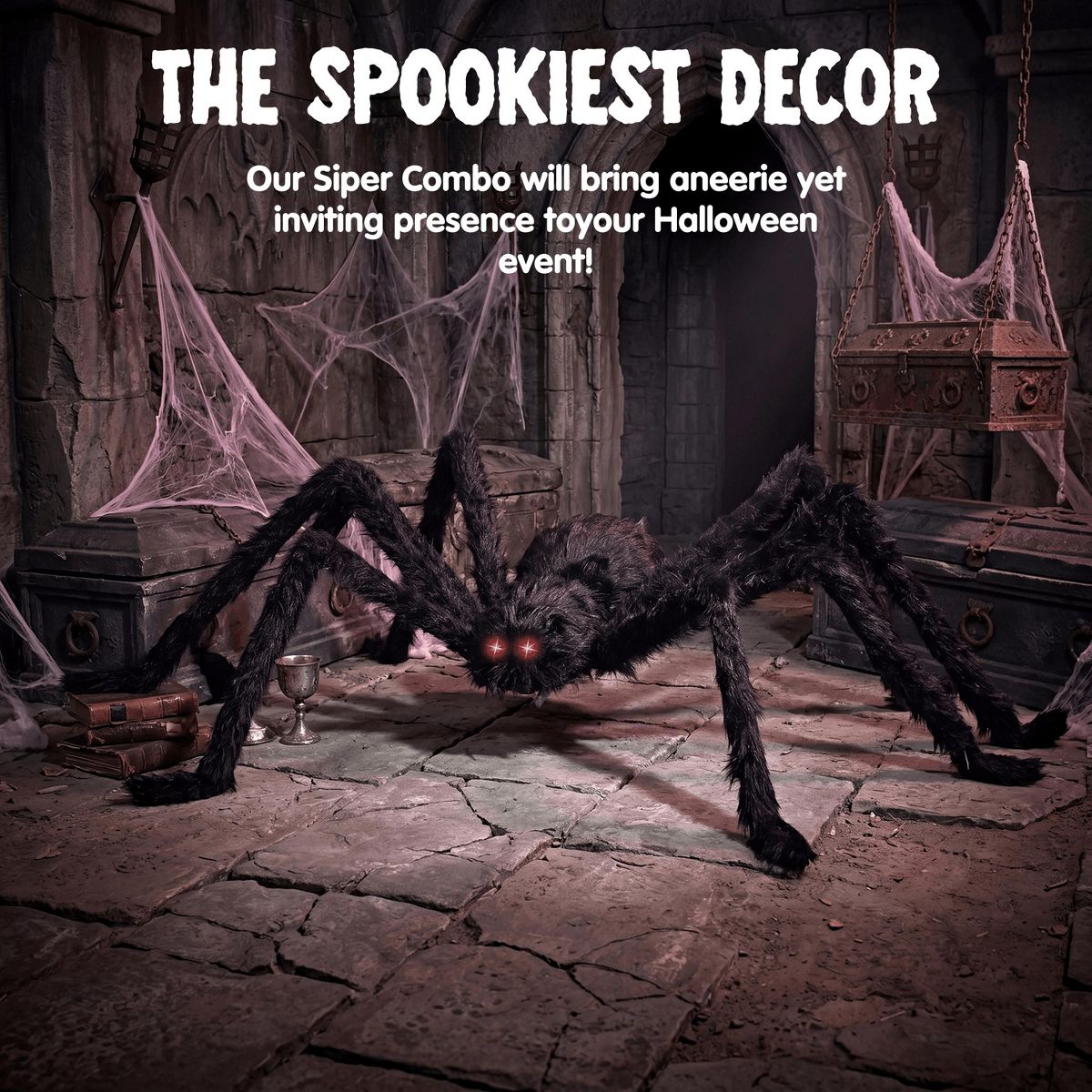 Joyfy 5 Ft Spider Halloween Outdoor Decorations, Scary Hairy Spider Plush Spider for Yard Patio Lawn Garden Window Creepy Halloween Decor Props - thumbnail 7