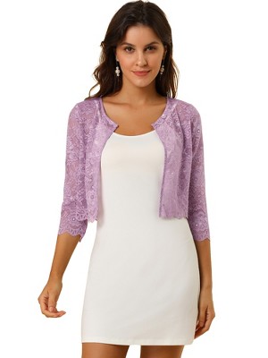 Allegra K Women's Elegant 3/4 Sleeve Sheer Floral Lace Cropped Bolero Shrugs