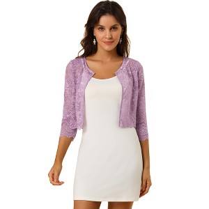 Allegra K Women's Elegant 3/4 Sleeve Sheer Floral Lace Cropped Bolero Shrugs - 1 of 4