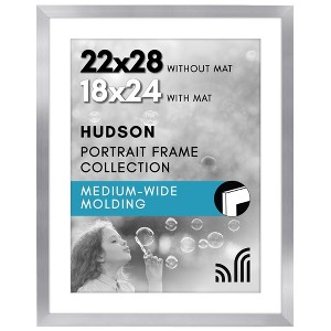 Americanflat 22x28 Frame in Silver - Use as 18x24 Frame with Mat or 22x28 Poster Frame Without Mat - 1 of 4