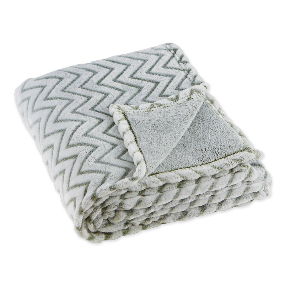 Photos - Duvet 50"x60" Chevron Plush Throw Blanket Sage - Design Imports