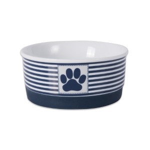Bone Dry Ceramic Pet Single Bowl Paw Patch Stripe, Nautical Blue, Small - 1 of 4