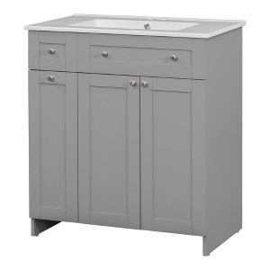 TiramisuBest 30-Inch Grey Bathroom Vanity with Ceramic Sink Combo, Modular Sectional Sofa with Storage, Sideboard Buffet Style Design for Li - 1 of 4