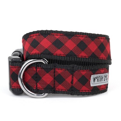 Plaid Dog Collar, Black & Taupe / Large