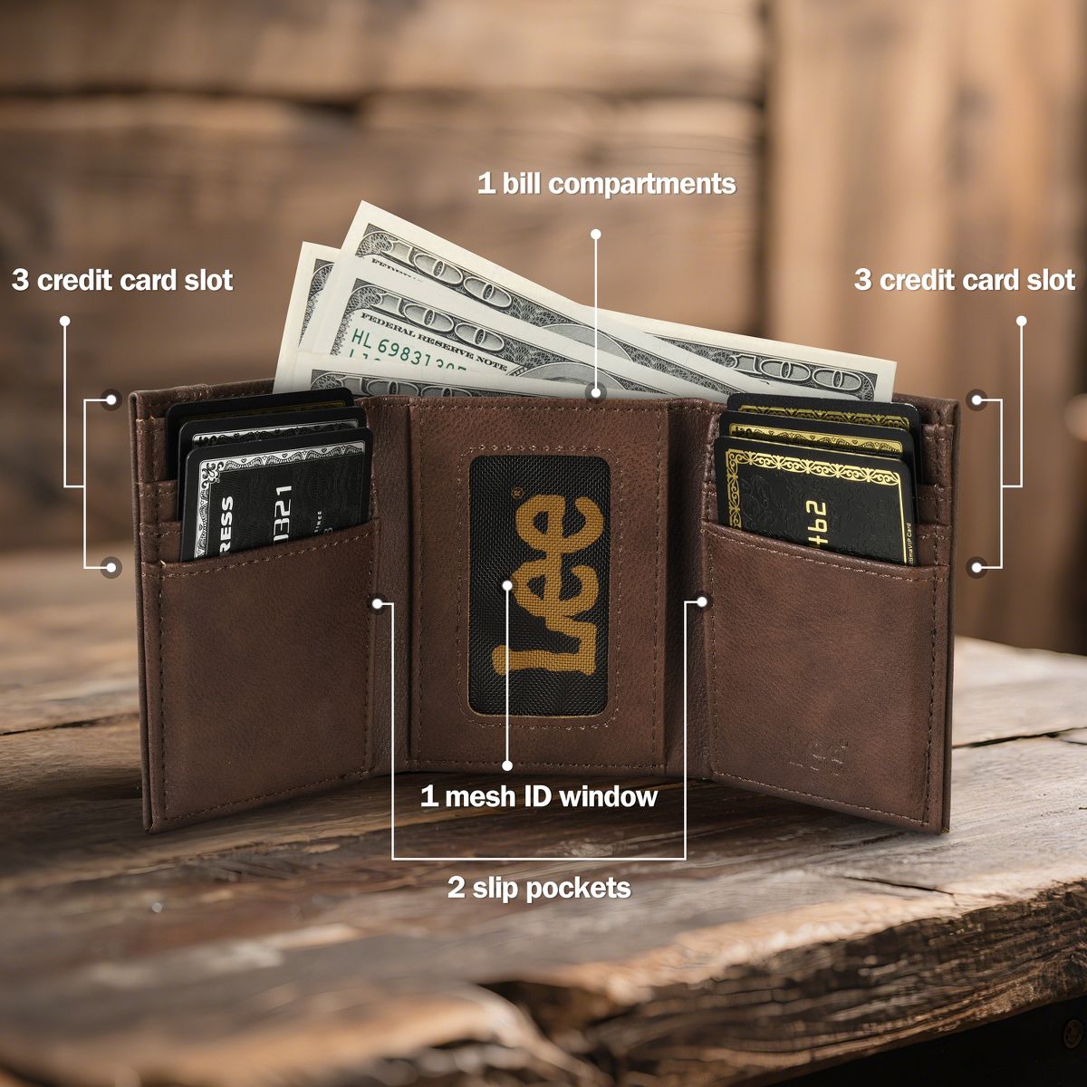 Lee Men’s Trifold Wallet, Pebble Grain Leather Wallet Billfold with RFID Flip ID Window In Gift Box, Valentine's Day Gift Ideas for Man - thumbnail 10