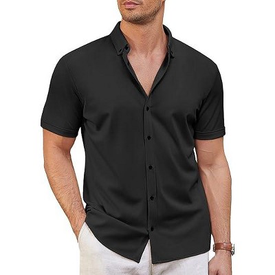 COOFANDY Men's Short Sleeve Casual Button Down Shark Shirts Wrinkle Free Untucked Shirt Summer Stretch Dress Shirts